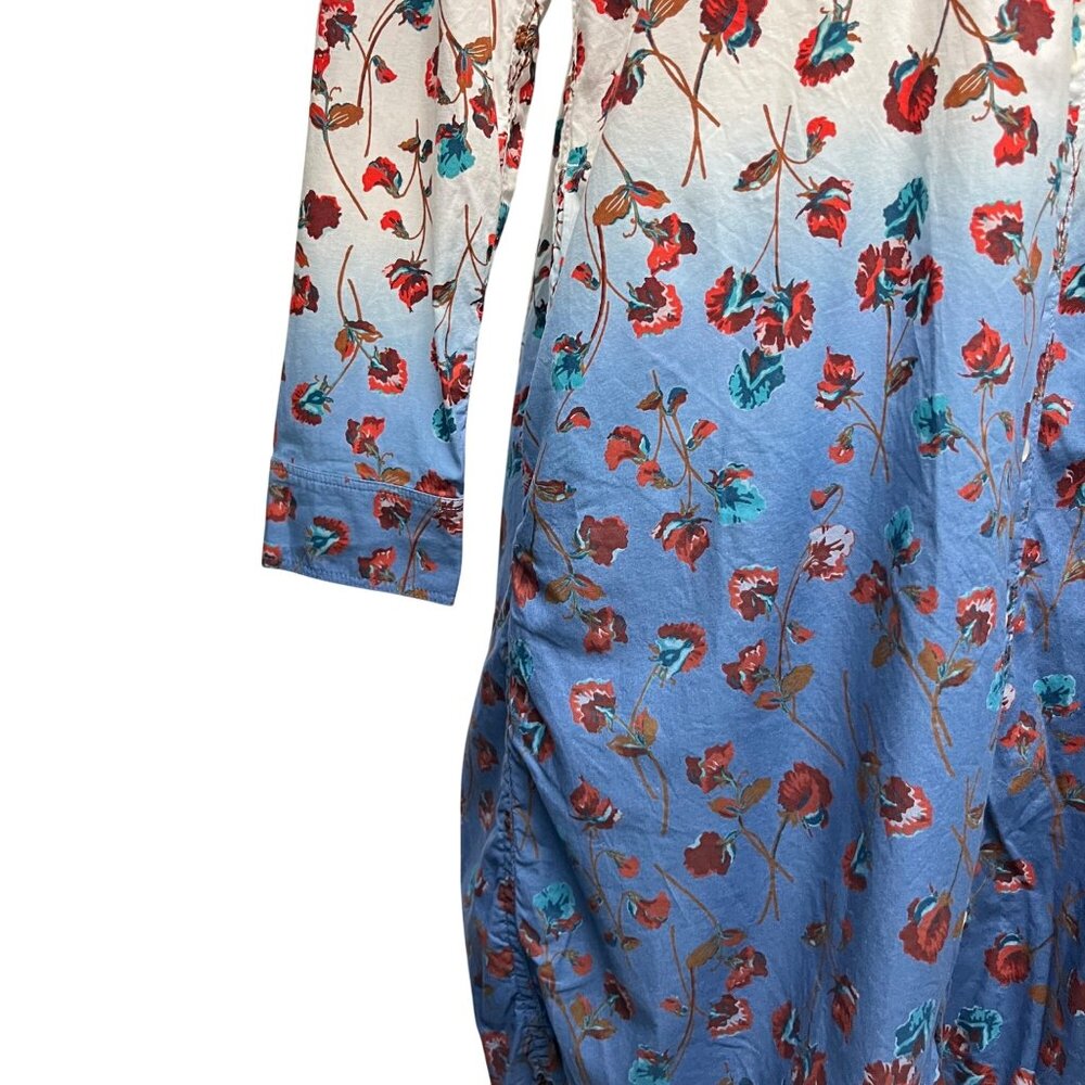 LARGE 14 16 Lands End Womens Ombre Blue Dyed Floral Shirt Dress Shirtdress - Picture 6 of 11